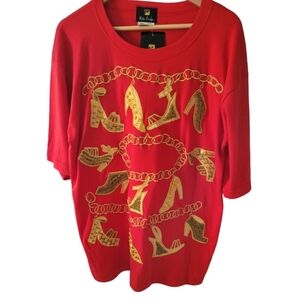 Fully Fashion Red with Gold Appliqued Shoes Vintage Shirt New Old Stock
